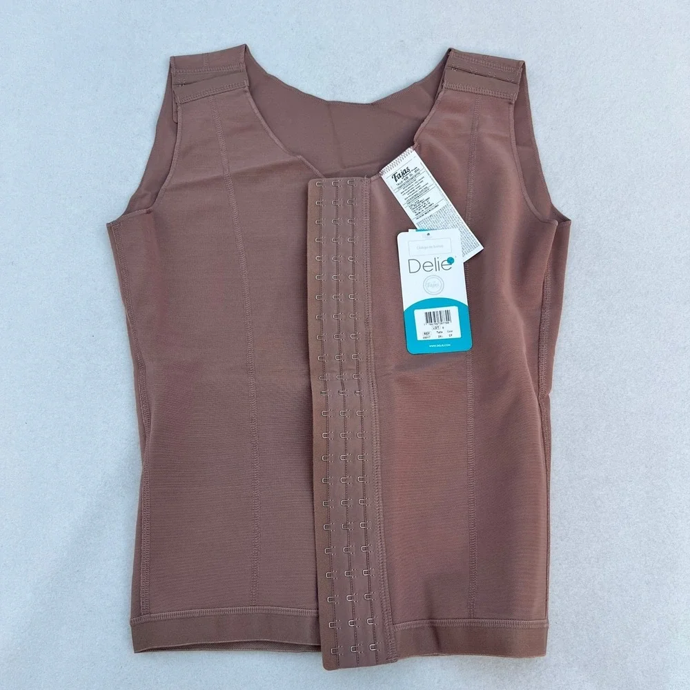 Delie by Fajas Mens Compression Vest Shapewear Brown Hook Eye 09017 2XL NEW